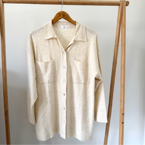 Mango Longline Collared Polo Neck Cardigan in Cream/Beige - XS - Picture 2 of 4